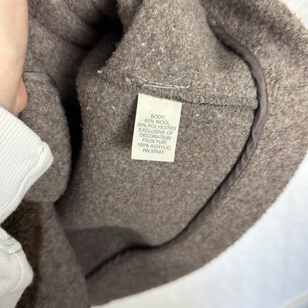 J Jill Vintage Wool Coat Jacket Taupe Fur Natural Organic XS Pea Coat Warm - Picture 8 of 9